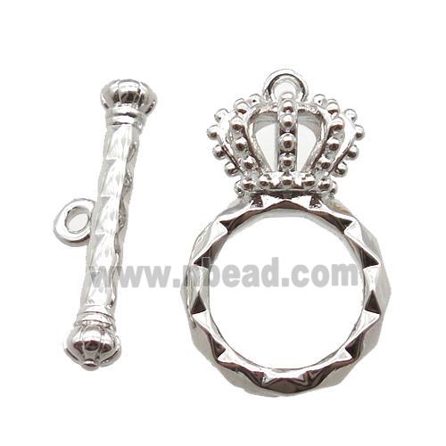 copper crown Toggle Clasp, platinum plated plated