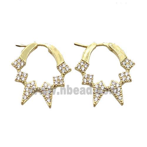 copper Latchback Earrings paved zircon, gold plated