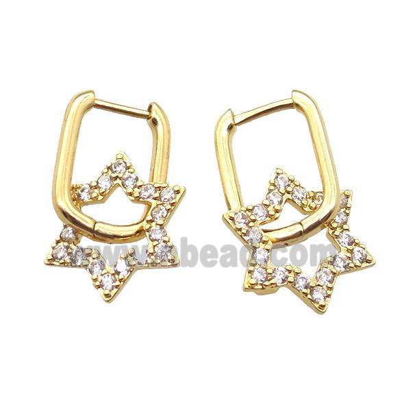 copper Latchback Earrings paved zircon, star, gold plated