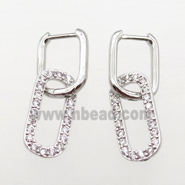 copper Latchback Earrings paved zircon, platinum plated