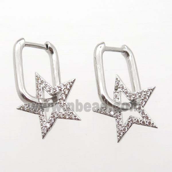 copper Latchback Earrings paved zircon, star, platinum plated