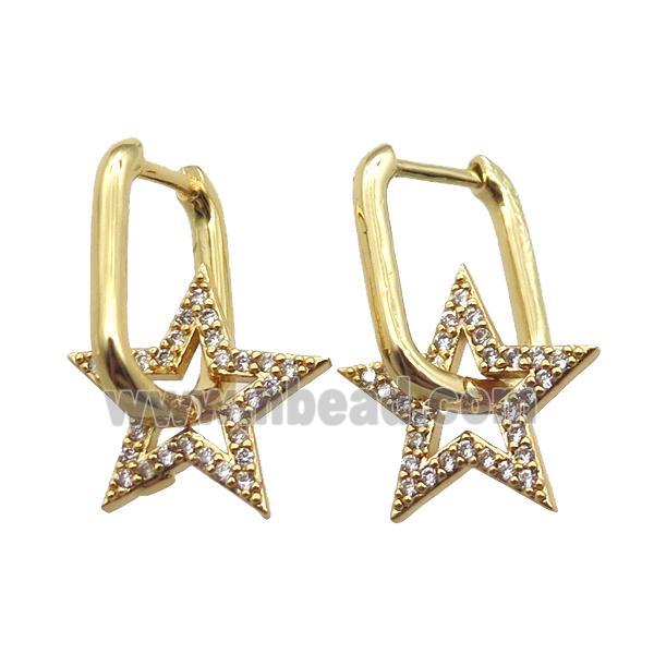 copper Latchback Earrings paved zircon, star, gold plated