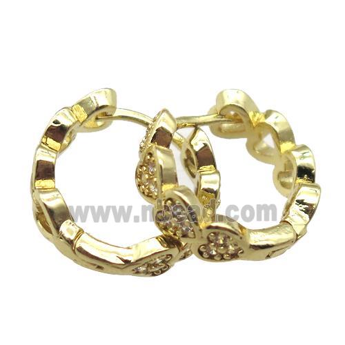 copper hoop Earrings paved zircon, gold plated