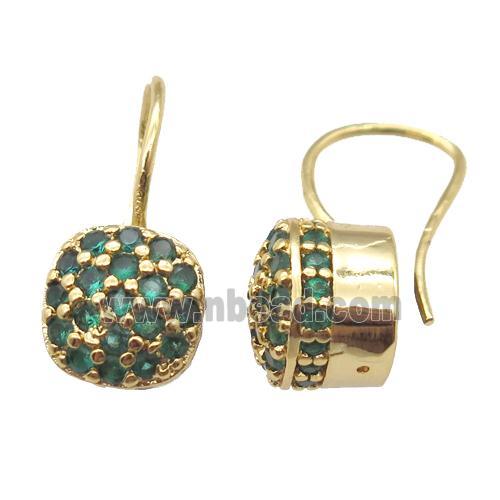 copper hook Earrings pave green zircon, gold plated