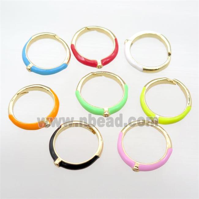 copper Rings with Enameling, mixed, Resizable, gold plated