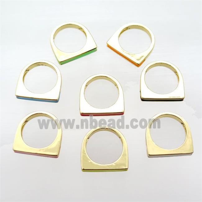 copper Rings with Enameling, mixed, gold plated