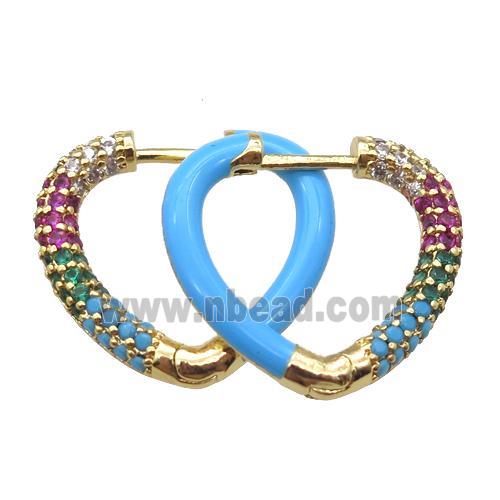 copper Latchback Earrings pave zircon with blue Enameling, gold plated