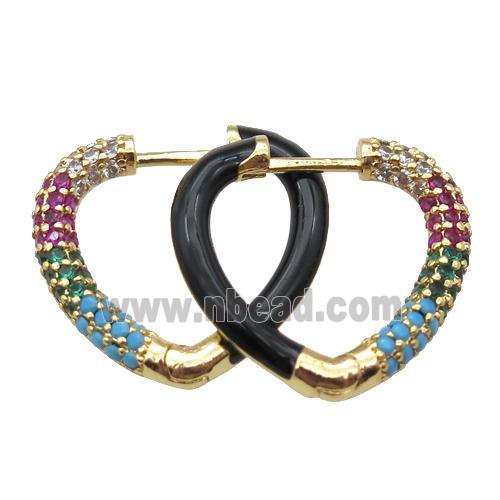 copper Latchback Earrings pave zircon with black Enameling, gold plated