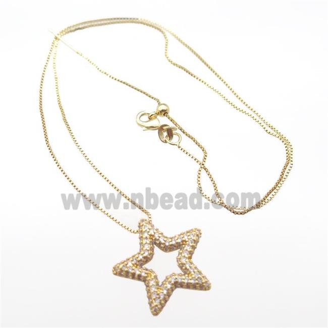 copper necklace with star pave zircon, gold plated