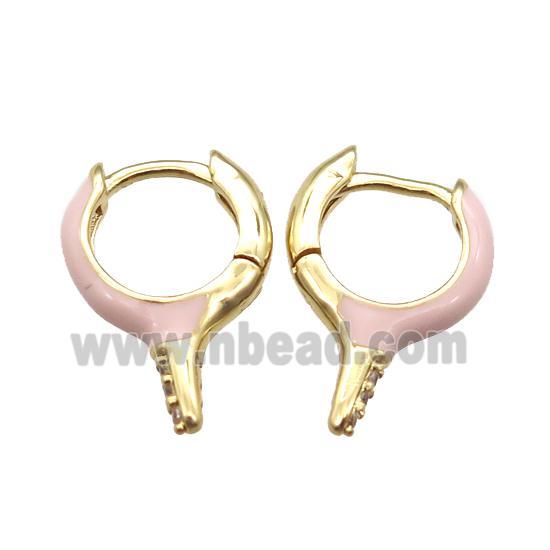copper hoop Earrings with pink Enameling, gold plated