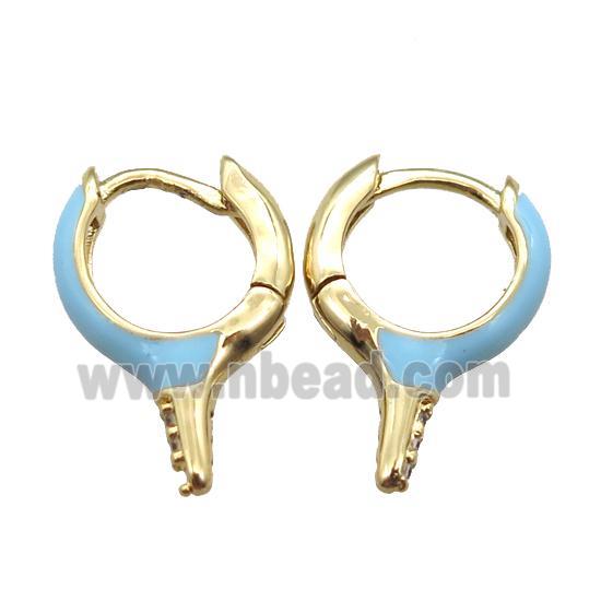 copper hoop Earrings with blue Enameling, gold plated