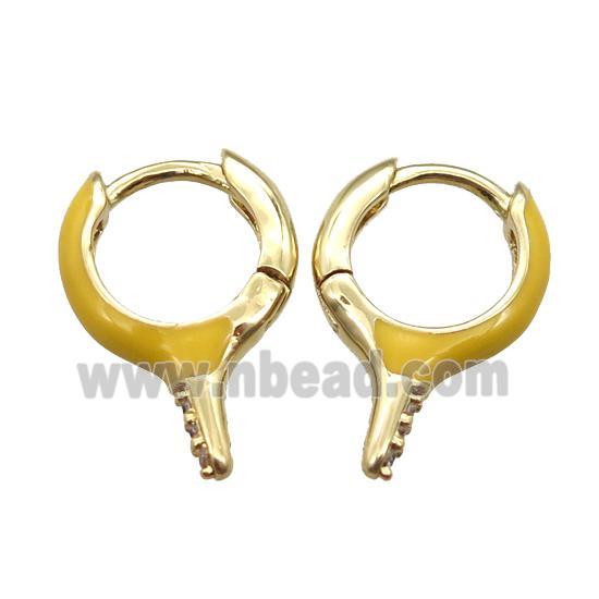 copper hoop Earrings with yellow Enameling, gold plated
