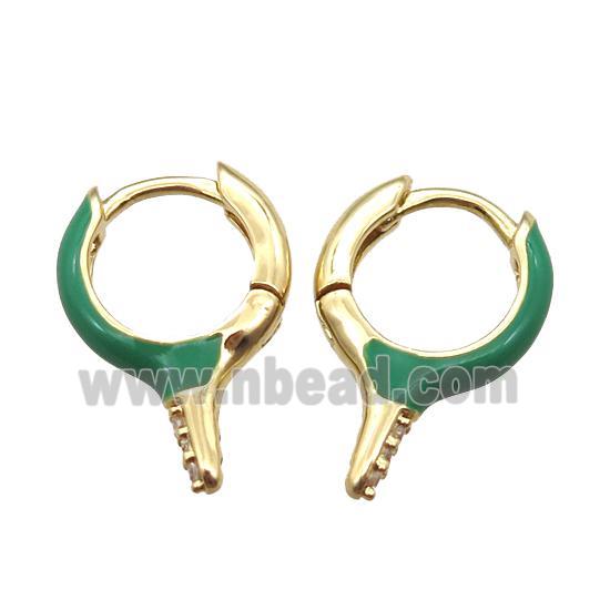 copper hoop Earrings with green Enameling, gold plated