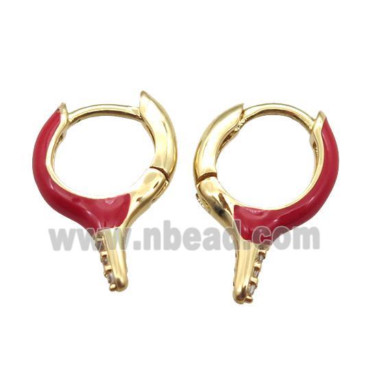 copper hoop Earrings with red Enameling, gold plated