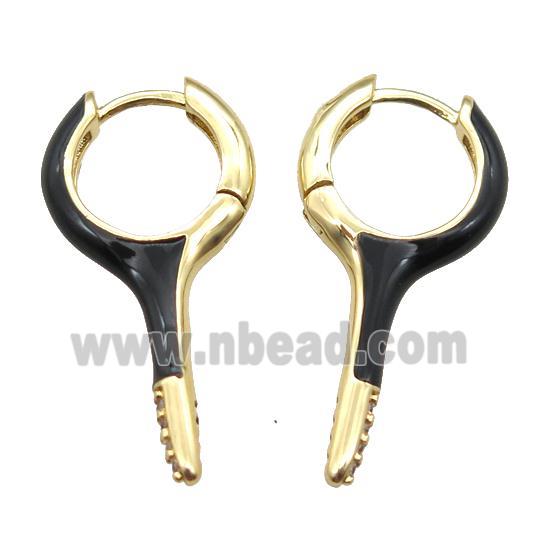 copper hoop Earrings with black Enameling, gold plated