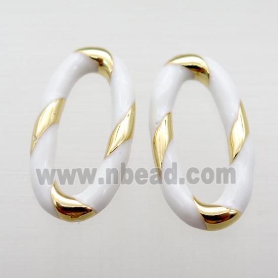 copper oval connector with white Enameling, gold plated
