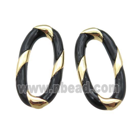 copper oval connector with black Enameling, gold plated