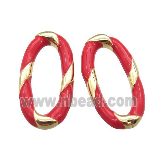 copper oval connector with red Enameling, gold plated