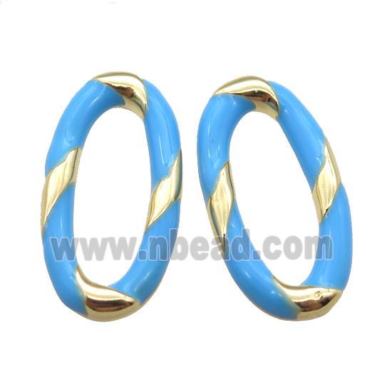 copper oval connector with blue Enameling, gold plated
