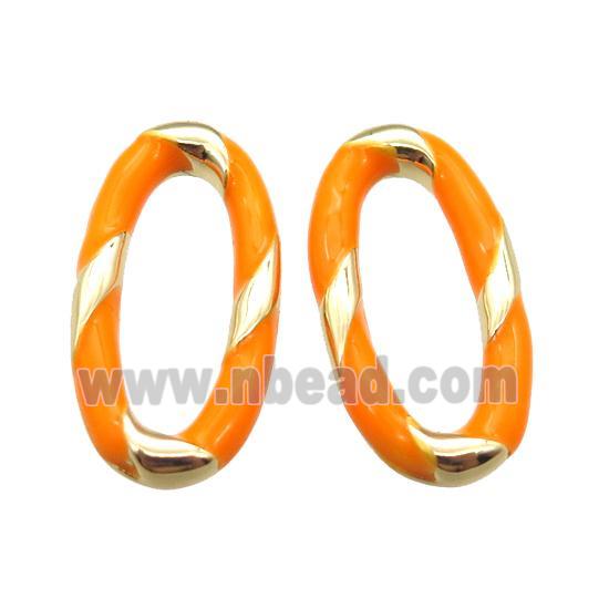 copper oval connector with orange Enameling, gold plated