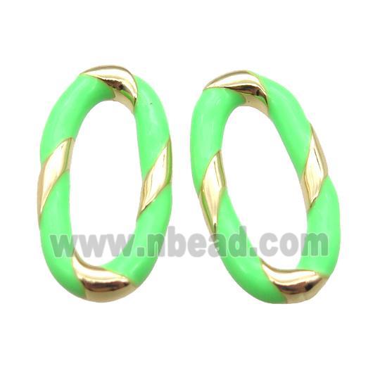 copper oval connector with green Enameling, gold plated