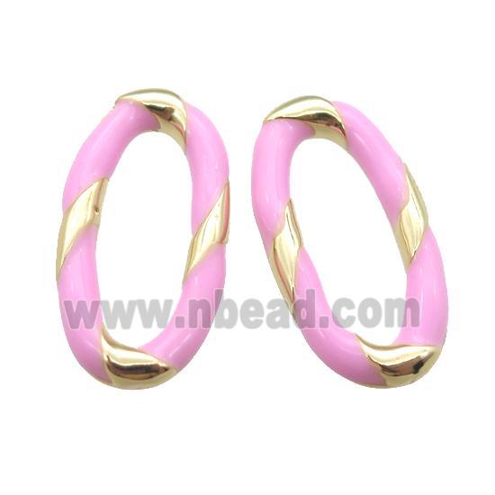 copper oval connector with pink Enameling, gold plated