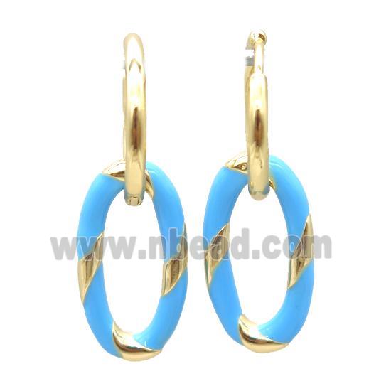copper hoop Earring with enameling, oval, gold plated