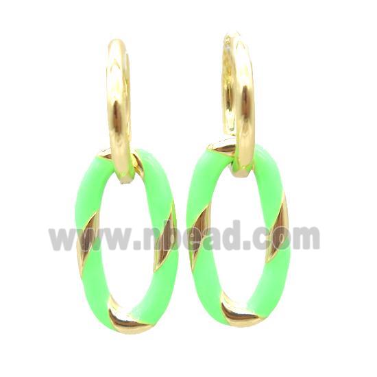 copper hoop Earring with enameling, oval, gold plated