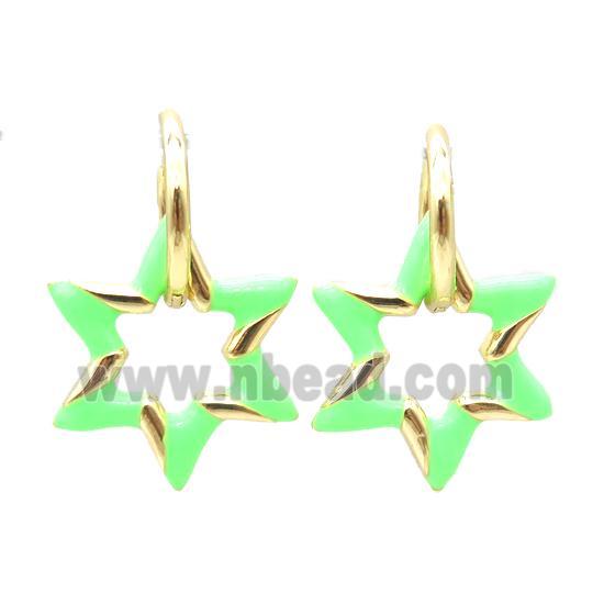 copper hoop Earring with enameling, star, gold plated