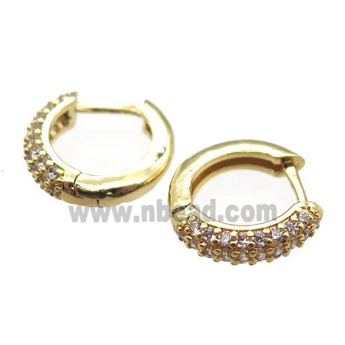copper hoop earring pave zircon, gold plated
