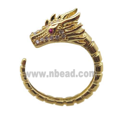 copper dragon Rings pave zircon, Resizable, gold plated