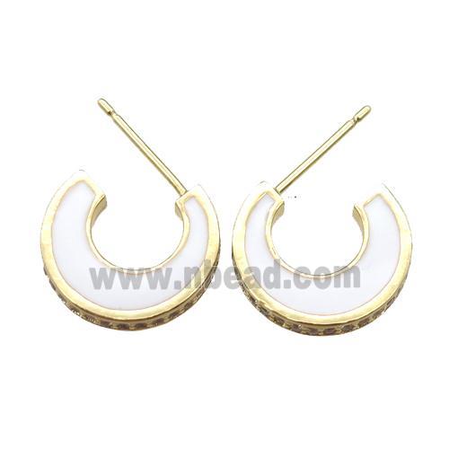 copper stud Earrings with white Enameling, gold plated