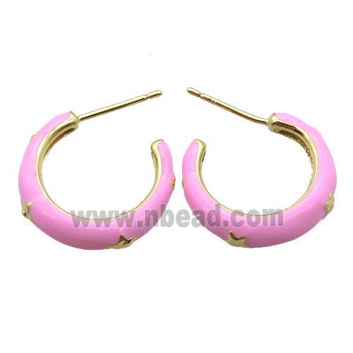 copper stud Earrings with pink Enameling, gold plated