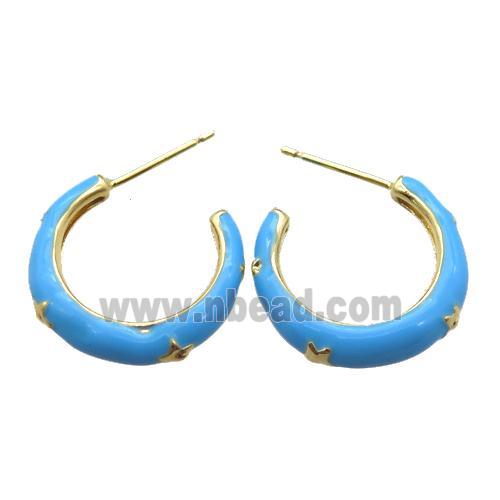 copper stud Earrings with blue Enameling, gold plated