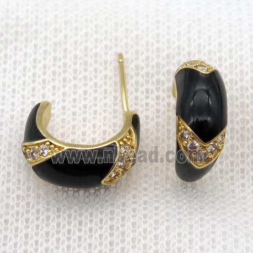 copper stud Earrings with black Enameling, gold plated
