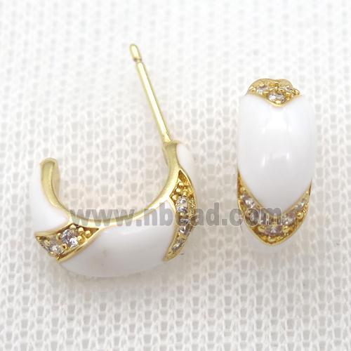 copper stud Earrings with white Enameling, gold plated