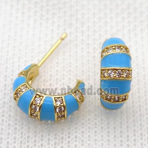 copper stud Earrings with blue Enameling, gold plated