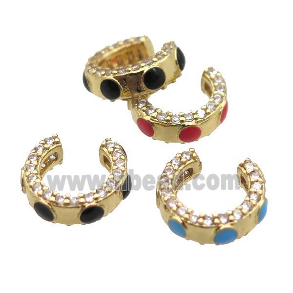 copper clip Earrings cuff pave zircon, mixed, gold plated