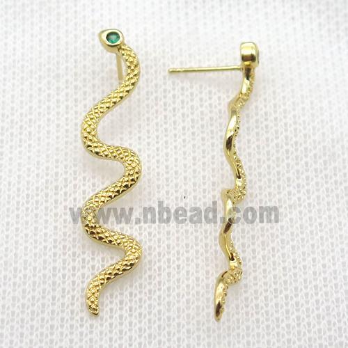 copper snake stud Earrings paved zircon, gold plated