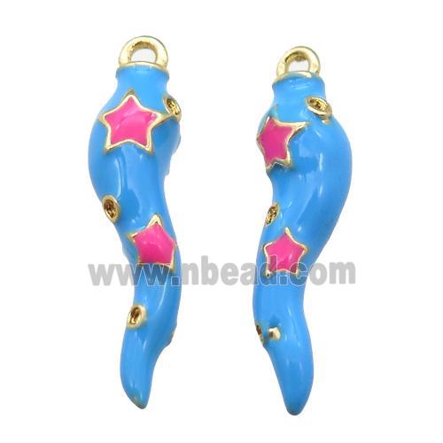 copper capsicum pendant with blue Enameling, gold plated