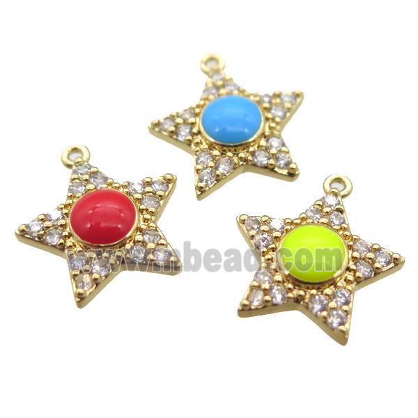 copper star pendant pave zircon, mixed, gold plated