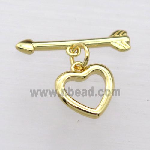 copper toggle clasp, heart, gold plated