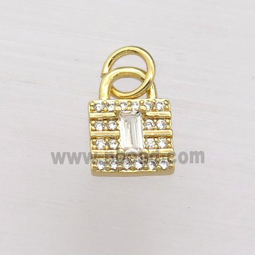 copper lock pendant pave zircon, gold plated