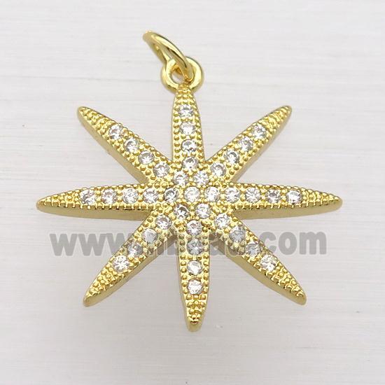 copper northstar pendant pave zircon, gold plated