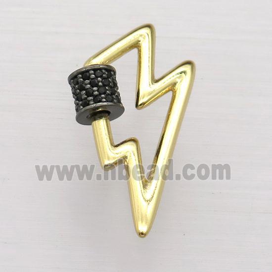 copper Carabiner Lock pendant pave zircon, lightning, gold plated
