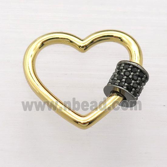 copper Carabiner Lock pendant pave zircon, heart, gold plated