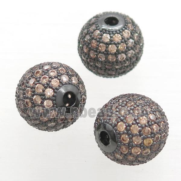 round copper beads pave champagne zircon, black plated