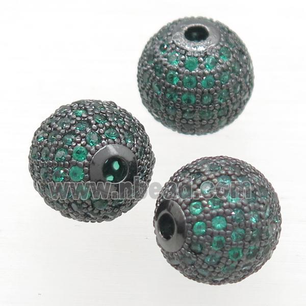 round copper beads pave green zircon, black plated