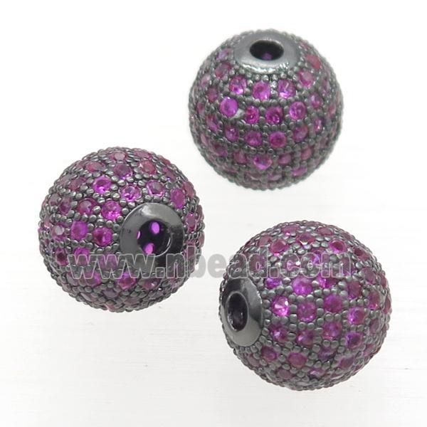 round copper beads pave hotpink zircon, black plated