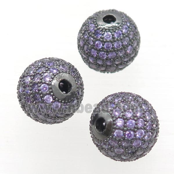 round copper beads pave purple zircon, black plated